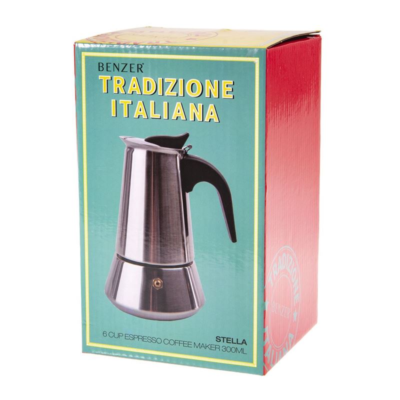 Tradizione Italiana by Benzer – Stella Stainless Steel Espresso Coffee Percolator 6 Cup