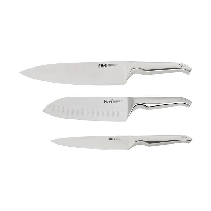 Furi – Pro 3pc Cooks, East/West Santoku & Utility Knife Set in Acacia Storage Case