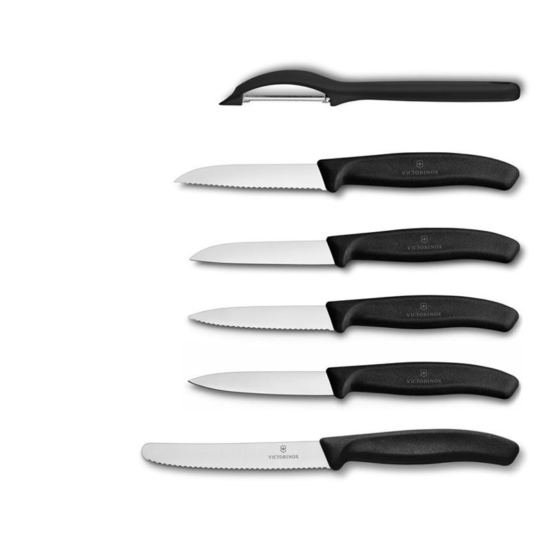 Victorinox – Swiss Classic Paring Knife and Peeler Set of 6 Black (Made in Switzerland)