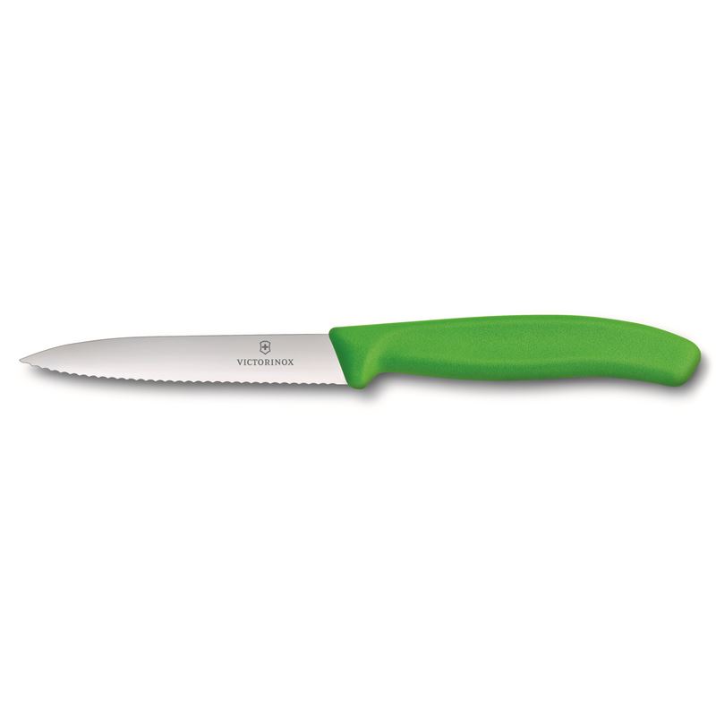 Victorinox – Paring Knife Wavy Edge Green with Pointed Tip 10cm (Made in Switzerland)