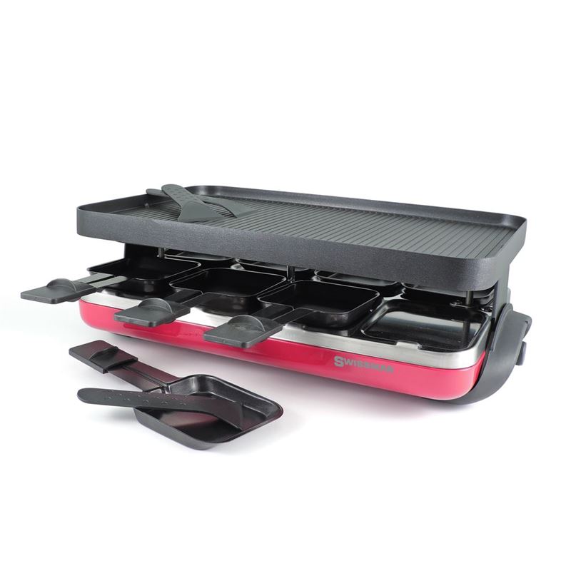 Swissmar – Valais Raclette 8 Person Party Grill with Reversible Grill Plate Red Plate