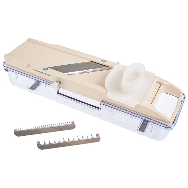 1376-benriner-8211-no-2-vegetable-slicer-64mm-8211-thickness-0-3mm-5mm-interchange-blades-and-catch-box-ivory-made-in-japan--1.jpg Benriner – No. 2 Vegetable Slicer 64mm – Thickness 0.3mm 5mm Interchange Blades and Catch Box Ivory (Made in Japan)