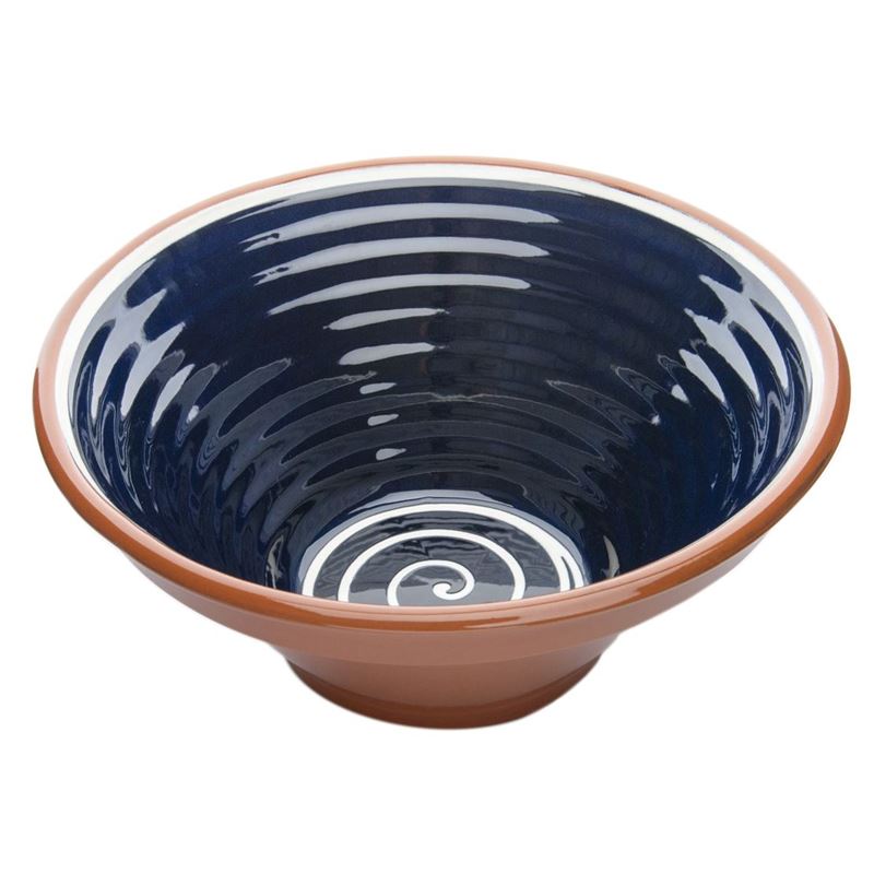 Amano – Espiral Handmade Terracotta Ribbed Fruit Bowl 29cm Mediterranean Blue (Made in Spain)
