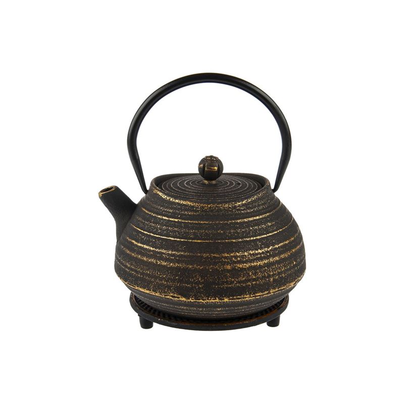 Benzer – Orient Express Kobe Cast Iron Tea Pot 1.2Ltr and Trivet Set Gold with Black Finish