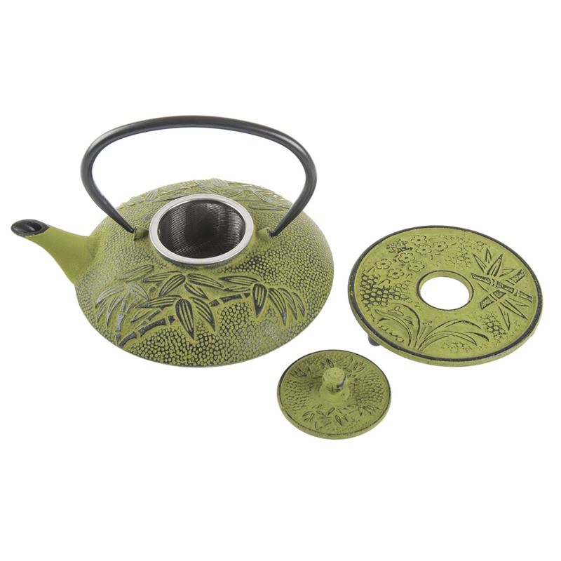 Benzer – Orient Express Bamboo Cast Iron Tea Pot 800ml and Trivet Set Lime with Black Finish