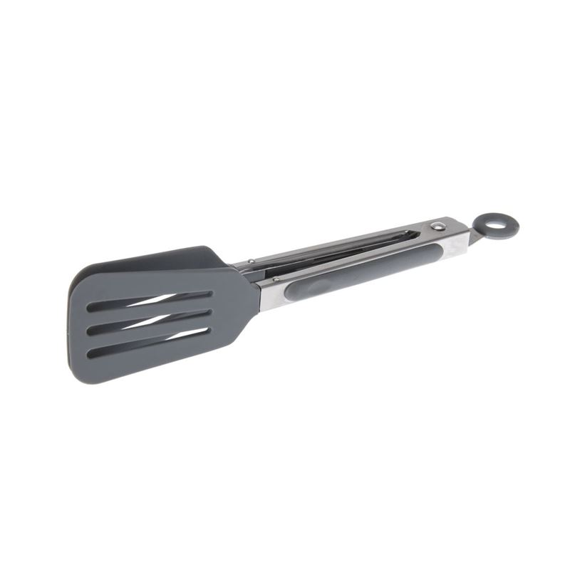 samsam – Soft Touch Stainless Steel Spatula Tongs with Nylon Head 18cm Grey
