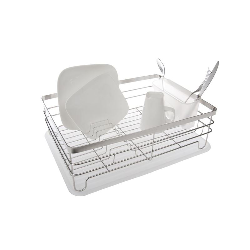 Zuhause – Zaha Stainless Steel Dish Rack with Cutlery Drainer and Tray 43x32x14cm