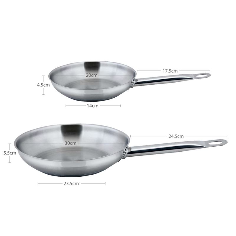 Benzer Steel – Berlin Professional 18/10 Stainless Steel 2pc Twin Pack Frypans 20+30cm