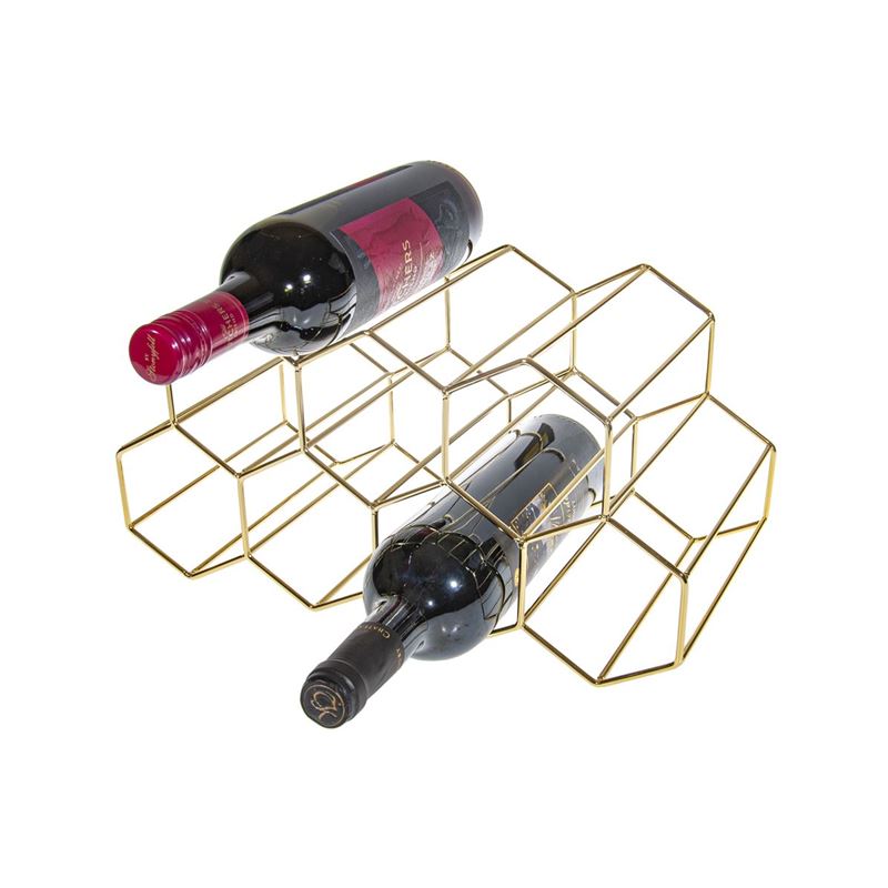 Benzer – Stak Bar Polished Gold Wine Rack Holder for 9 Bottles