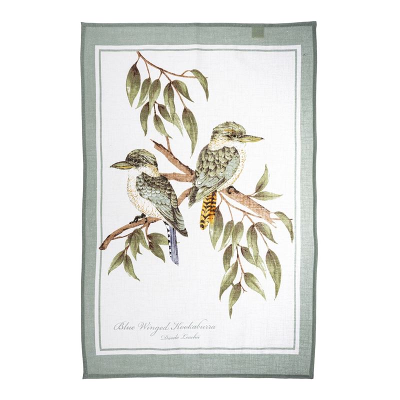Dan Samuels – Australiana Linen Blend Tea Towel Blue Winged Kookaburra – 50x70cm