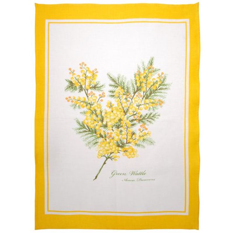 Dan Samuels – Australiana Linen Blend Tea Towel Green Wattle – 50x70cm