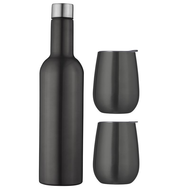 Avanti – Double Wall Insulated Stainless Steel Wine Bottle and Tumbler Traveller Set Gunmetal