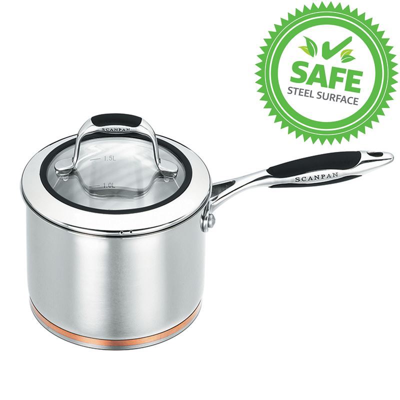 Scanpan Coppernox – 18/10 Stainless Steel Copper Based Saucepan with Glass Lid 16cm 1.8Ltr