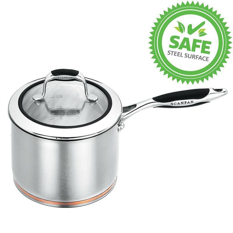 Scanpan Coppernox – 18/10 Stainless Steel Copper Based Saucepan with Glass Lid 18cm 2.5Ltr