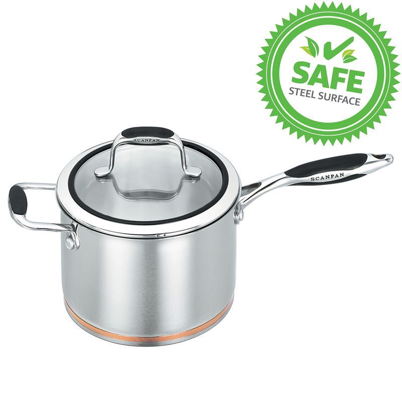 Scanpan Coppernox – 18/10 Stainless Steel Copper Based Saucepan with Glass Lid  20cm 3.5Ltr