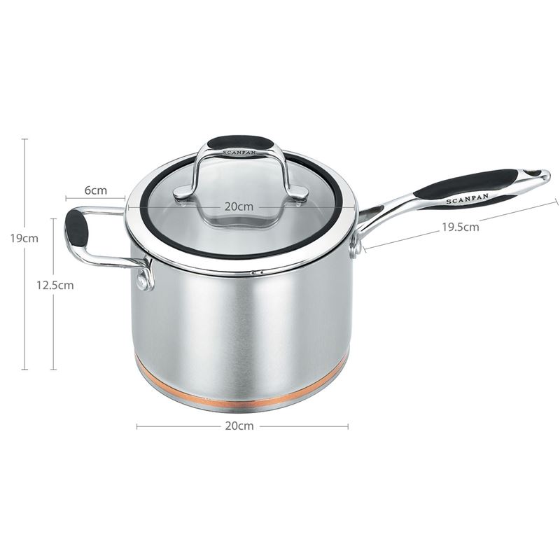 Scanpan Coppernox – 18/10 Stainless Steel Copper Based Saucepan with Glass Lid  20cm 3.5Ltr