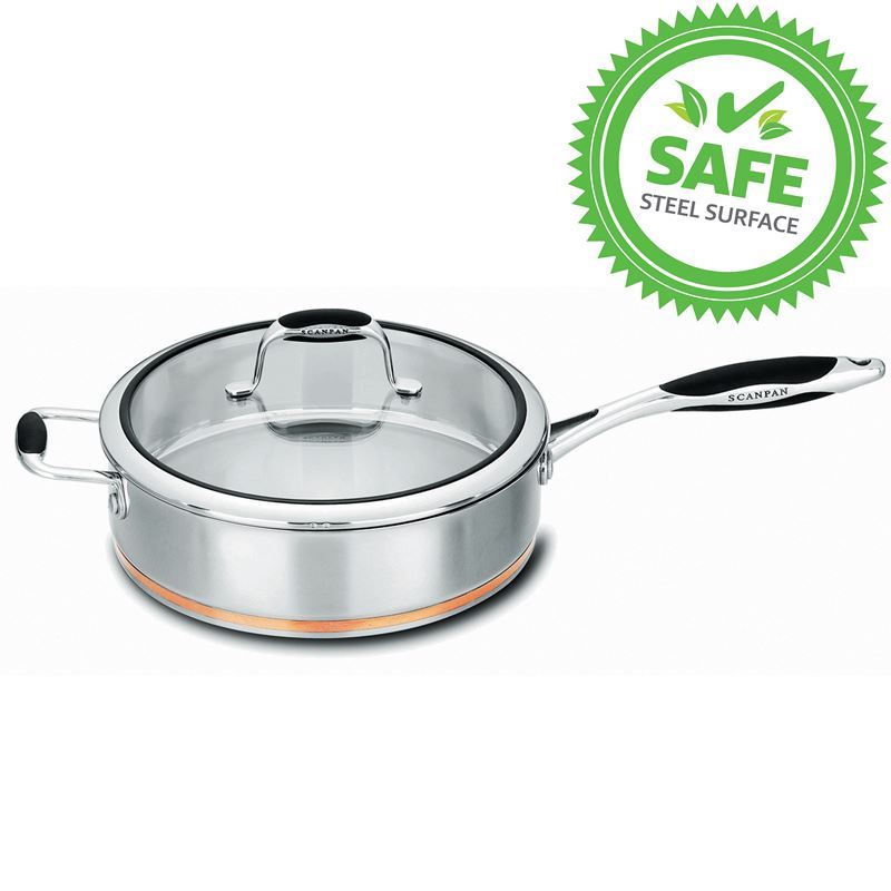 Scanpan Coppernox – 18/10 Stainless Steel Copper Based Saute Pan with Glass Lid 28cm 3.2Ltr