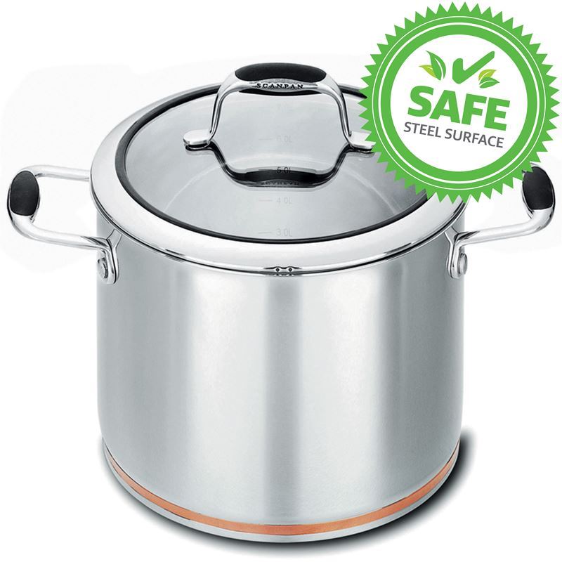 Scanpan Coppernox – 18/10 Stainless Steel Copper Based Stockpot with Glass Lid 24cm 7.2Ltr