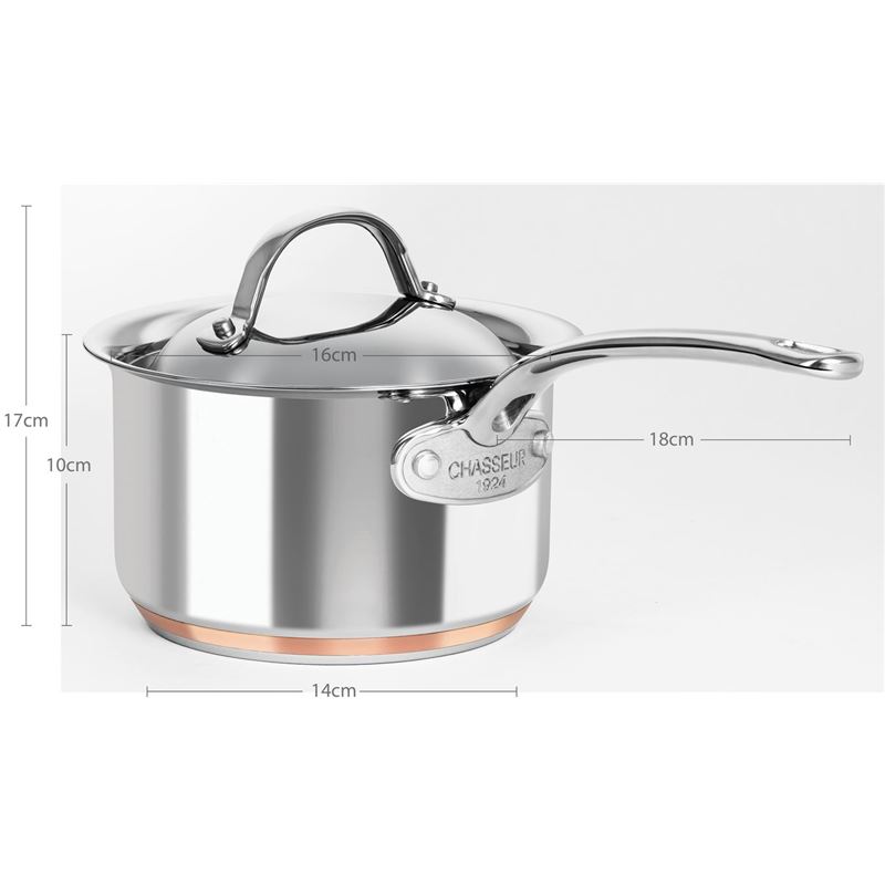 Chasseur – Le Cuivre 16cm 1.9Ltr 18/10 Stainless Steel Copper Based Induction Saucepan with Lid