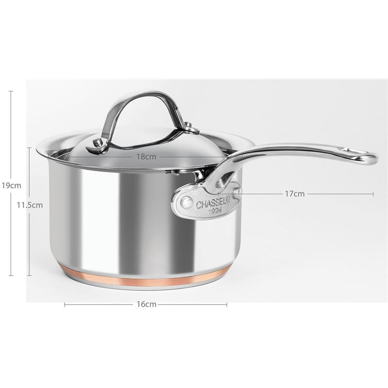 Chasseur – Le Cuivre 18cm 2.6Ltr 18/10 Stainless Steel Copper Based Induction Saucepan with Lid