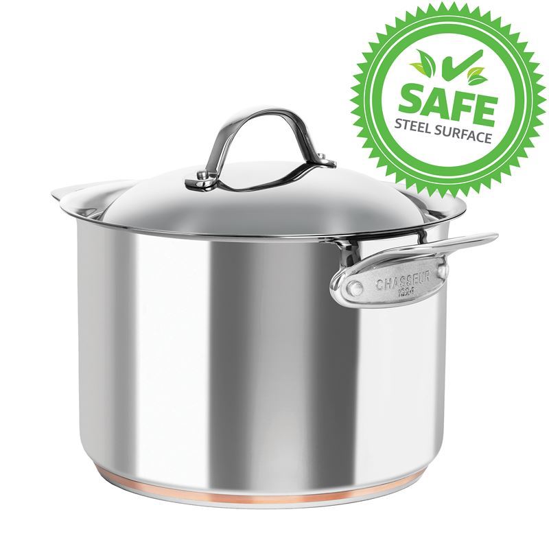 Chasseur – Le Cuivre 24cm 7.6Ltr 18/10 Stainless Steel Copper Based Induction Stock Pot with Lid
