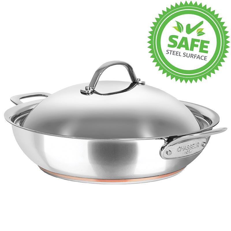 Chasseur – Le Cuivre 32cm 5.6Ltr 18/10 Stainless Steel Copper Based Induction Chef’s Pan with Lid