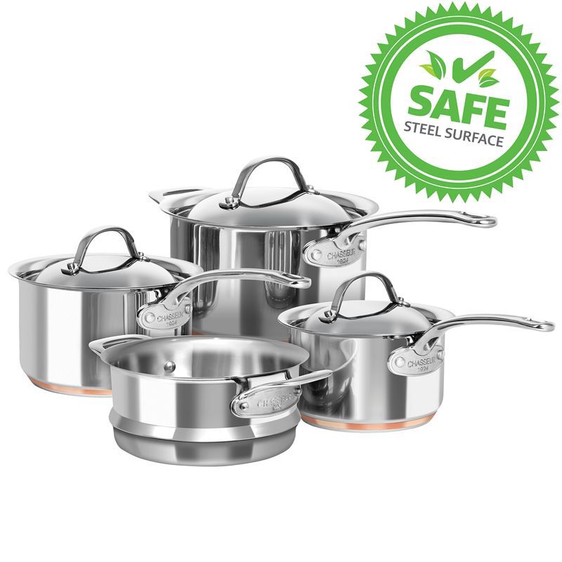 Chasseur – Le Cuivre 18/10 Stainless Steel Copper Based Induction 4pc Saucepan and Steamer Set