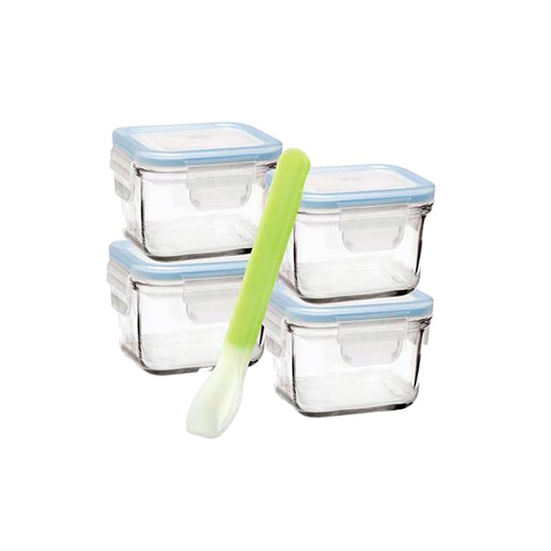 Glasslock – Square Baby Food Container 5pc Set with Silicone Spoon