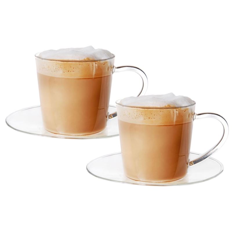 Zuhause – Nova Set of 2 Superior Fine Glass Tea/Coffee Cup and Saucer set 250ml