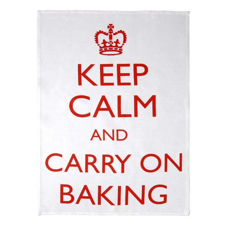 Dan Samuels – Keep Calm and Carry on Baking 100% Linen Tea Towel 50x70cm Red