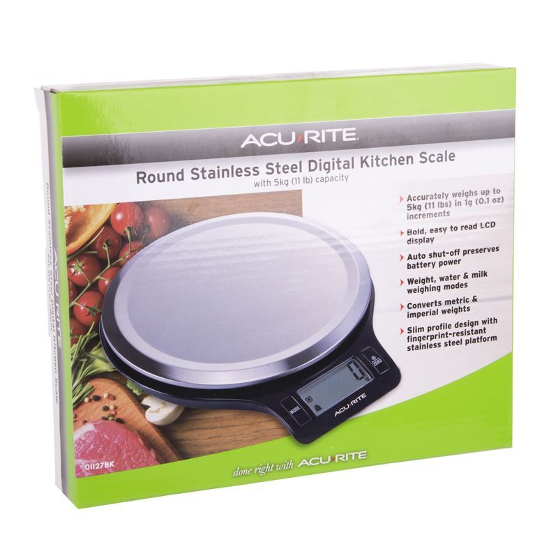 ‘Acu-Rite’ – Stainless Steel Round Digital Kitchen Scale Black Base