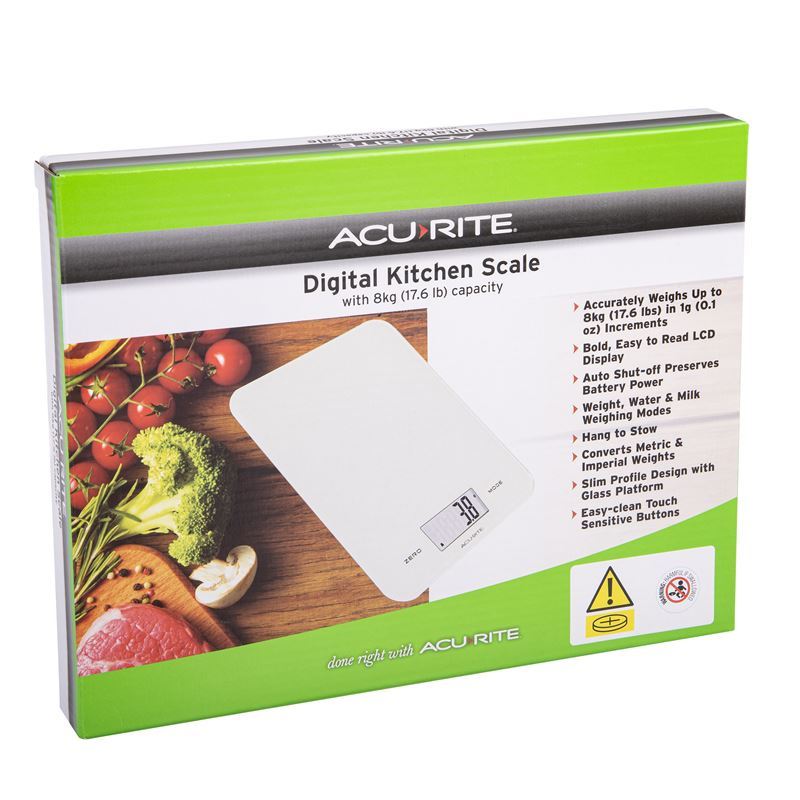 Acu-rite – Large Slimline Electronic Kitchen Scales White 8kg In 1g ...