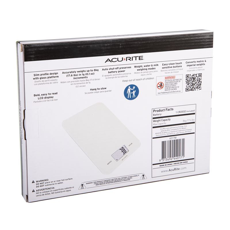 Acu-rite – Large Slimline Electronic Kitchen Scales White 8kg In 1g ...