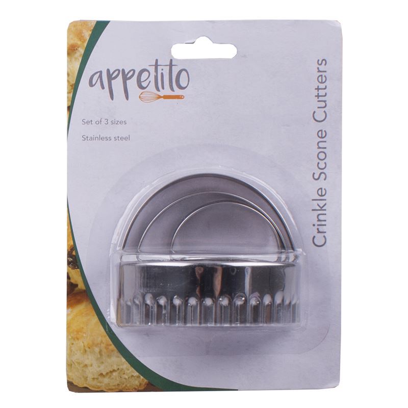 Appetito – Crinkle Stainless Steel Cookie Cutters with Handle Set of 3