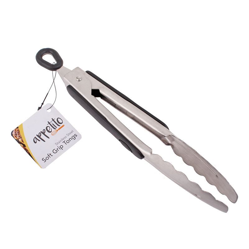 Appetito – Heavy Duty Stainless Steel Tongs with Rubber Grip – 20cm