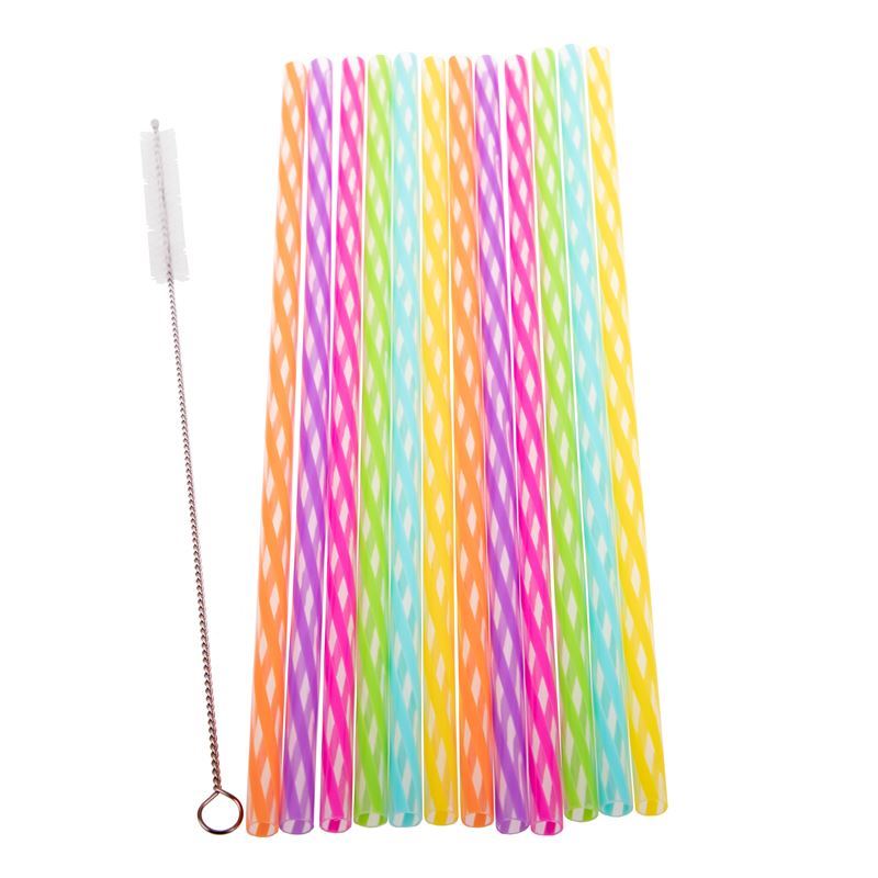 Appetito – Reusable Rainbow Party Straws 25cm Set of 24 with Cleaning Brush