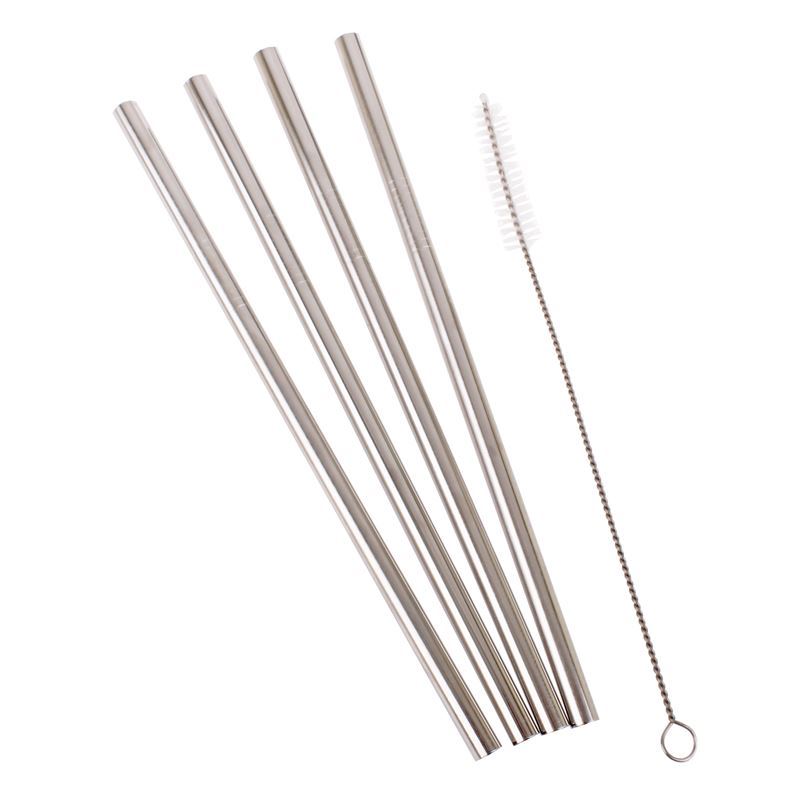 Appetito – Straight Smoothie Stainless Steel Straw set of 4 with Cleaning Brush