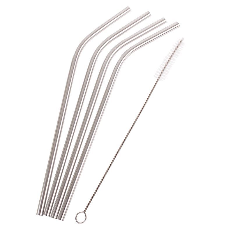 Appetito – Bent Stainless Steel Straw set of 4 with Cleaning Brush