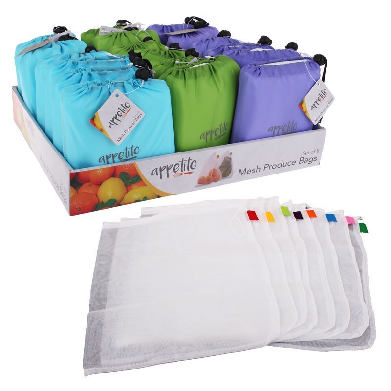 Appetito – Mesh Produce Bags with Pouch Set of 8