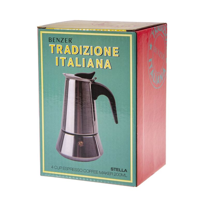 Tradizione Italiana by Benzer – Stella Stainless Steel Espresso Coffee Percolator 4 Cup